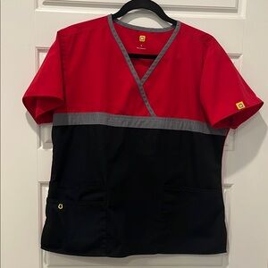 WonderWink Color-Blocked Red and Black Scrub Top
